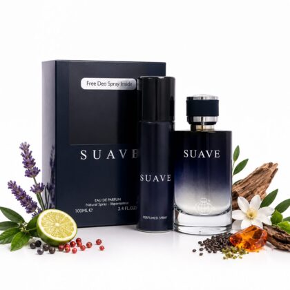 عطر ادکلن مردانه دیور ساواج فراگرنس ورد سوآو + اسپری رایگان (Fragrance World Suave + Spray - Dior Sauvage)