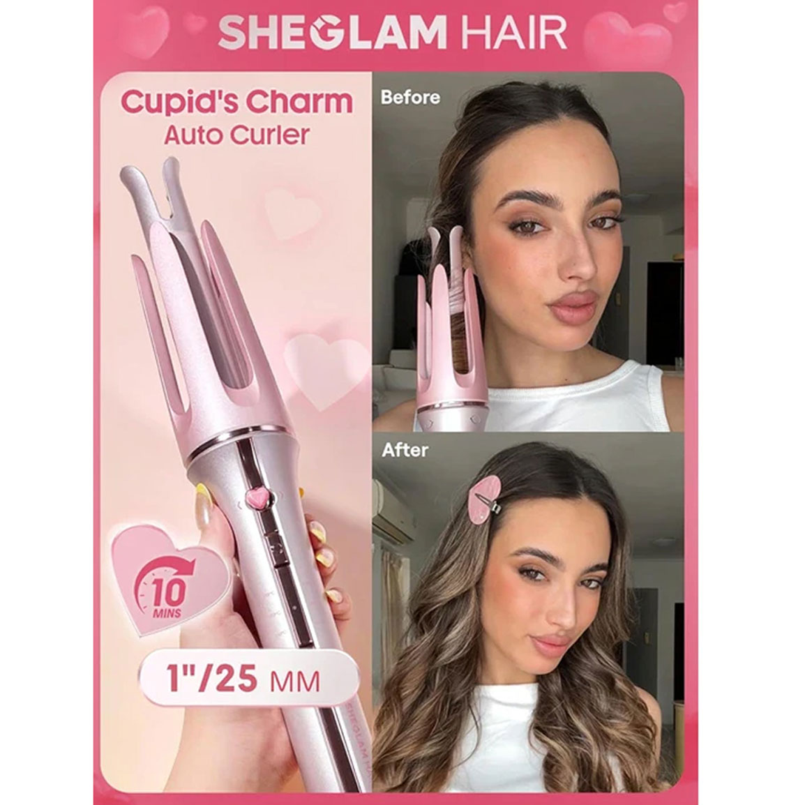 فر کننده و کرلی جادویی مو شیگلم SHEGLAM Hair Curler سایز 25 میلیمتر (رنگ صورتی) - Image 4